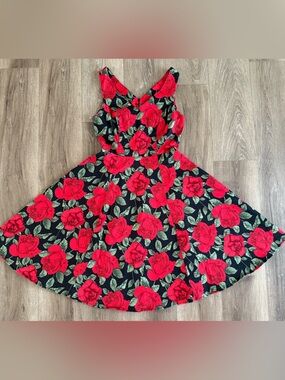 Eva Rose Red Rose Retro Rockabilly Skater Dress Size S Small